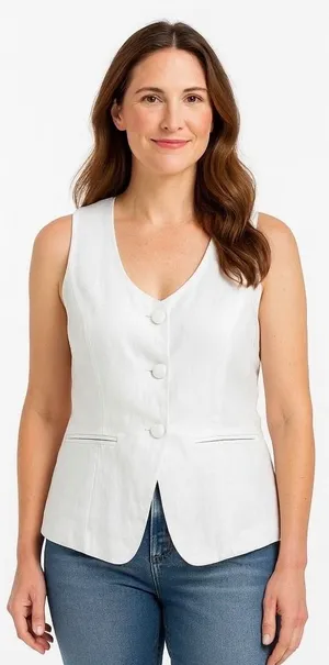Madewell Top Womens 12 White‎ Scoop Neck Linen Vest Sleeveless Button NV834 thumbnail 1