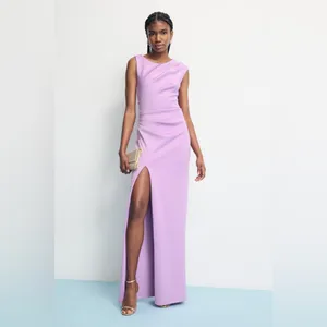 Black Halo Braden pleated side-slit column‎ gown in purple size 8 thumbnail 3