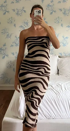 Zebra Brown Midi Dress thumbnail 1