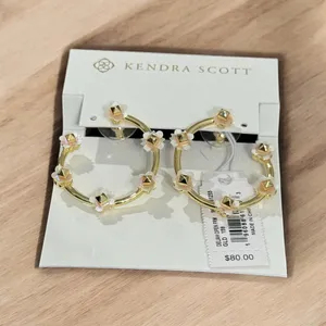 NWT! Kendra Scott Deliah Gold Open Frame Hoops in Iridescent White Mix thumbnail 4