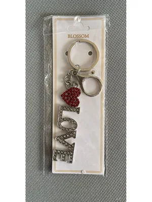 Love Bedazzled Heart Red & Silver Crystals Bag Charm Keychain thumbnail 2