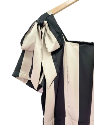 Ivy City Co Marni Dress Sz 1X Black Gold Stripe Satin Bow Midi Retro Party NWT thumbnail 4