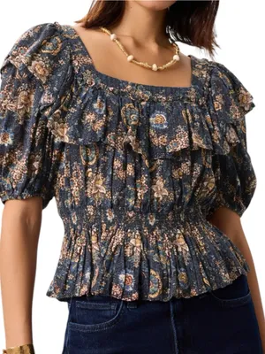 Ulla Johnson Women’s Size 8 Warner Square Neck Ruffle Peplum Cotton Blouse Top thumbnail 1