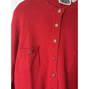 vintage Forenza red knit cardigan crew neck gold-tone buttons Lambswool Stain M thumbnail 4