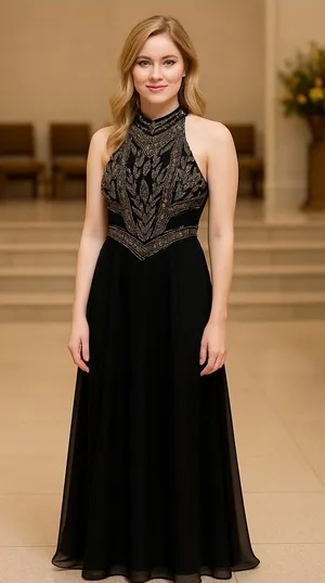 Vintage Black and Gold Beaded Long Formal Dress by Scala black tie elegant thumbnail 1