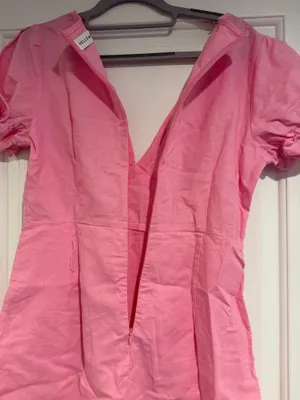 Hello Molly Pink Mini Dress Women's Size M V Neck Coquette Linen Cotton thumbnail 9