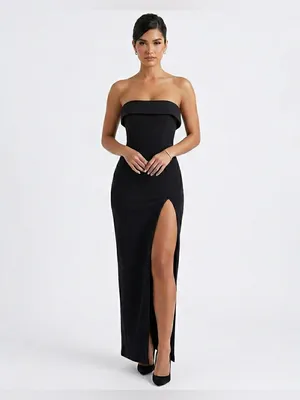 BabyBoo Fashion Black Strapless Corset Maxi Dress with Front Slit - Size M thumbnail 9