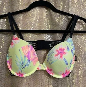 PINK Victorias Secret Yellow Black Tropical Wear Everywhere Bra 36B thumbnail 1