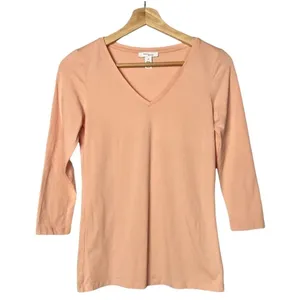 Daily Ritual Peach‎ Orange Supima Cotton V-Neck 3/4 Sleeve Long Sleeve S thumbnail 1