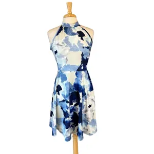 Elegant Blue and White Tie Halter Dress Medium thumbnail 2