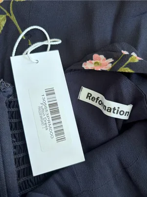 NWT Reformation Navy w/ Floral Print Sweetheart Neckline Midi Dress Size 0 thumbnail 5