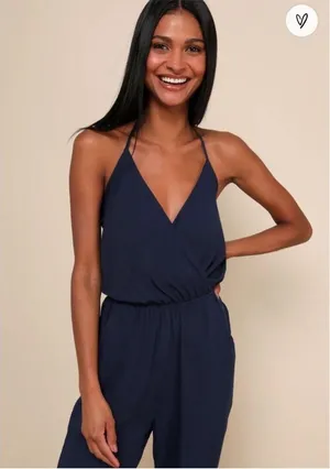 NWT Lulus Learning to Fly Navy Halter Jumpsuit Small Flawed thumbnail 2