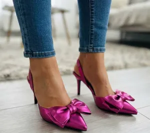 RAID Martini Metallic Pink Bow Pointed Toe Slingback Heels Shoes Size 8 US thumbnail 1