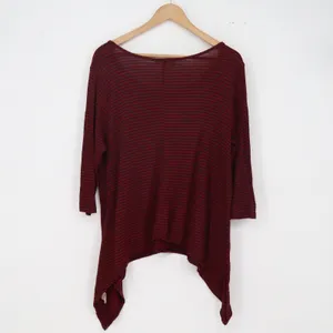 C'est La Vie Top Womens 2X Burgundy Striped Sharkbite Hem Excellent thumbnail 4