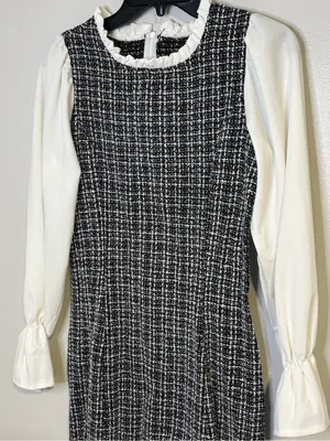 White Sleeve Black Tweed Shift Dress thumbnail 3
