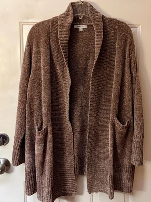 Orvis Brown Chenille Open-Front Shawl Cardigan thumbnail 1