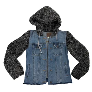 Maurice’s Fleece Sherpa Jean Denim Hooded Trucker Grunge Jacket Size Small thumbnail 4