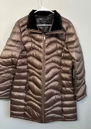 Andrew Marc Womens XL Coat Packable‎ Premium Down Puffer Taupe Metallic Hood thumbnail 1