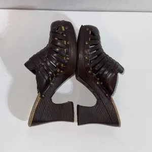 Route 66 Y2K 2000s‎ Platform Chunky Brown Faux Leather Strappy Heel Mules Clogs thumbnail 9
