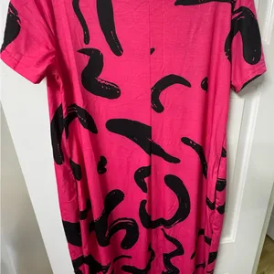 Emery Rose Pink Black Abstract Maxi Dress XL Pockets Summer Flowing NWT thumbnail 5