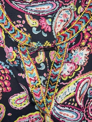 Emily Wonder Women's Blouse Size Medium Paisley Floral Embroidered Peasant Boho thumbnail 6