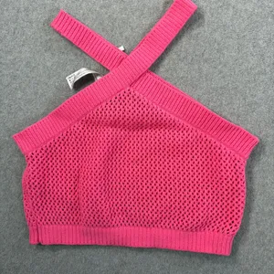 ZARA Women's Medium Pink Halter Crop Top Open Knit Criss Cross Sleeveless thumbnail 8