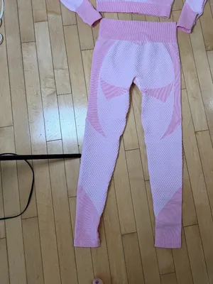 Pink Two Piece Work Out Athleisure Set Seamless Ribbed High Waist Size Large thumbnail 4