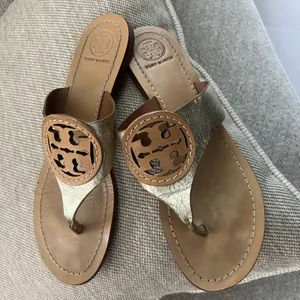 Tory Burch Metallic Gold and Tan Sandals thumbnail 2