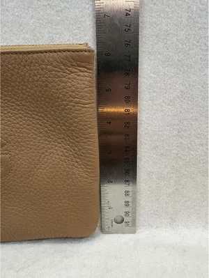 Brown Pebbled Leather Wristlet Clutch LMG Monogram Gold Tone Zip Pouch thumbnail 4