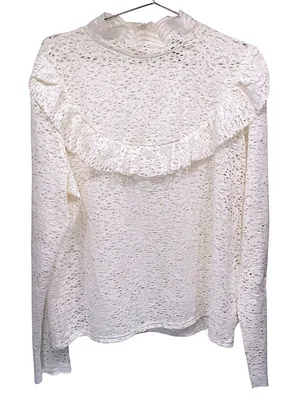 Y2K 90s Ivory Lace Mock Neck Ruffle Top Victorian Boho Vintage Arizona Jeans XXL thumbnail 1