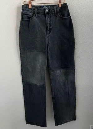 Hollister Ultra High Rise Dad Jeans Black Gray Patch Denim Jeans W26 L31 3R thumbnail 1