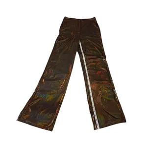 Sincerely Jules Metallic Bronze Lame Wide Leg High Rise Pants NWT M Iridescent thumbnail 1