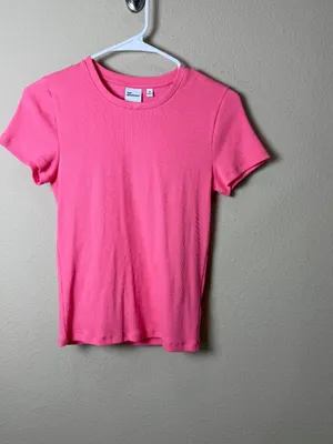 ARITZIA TNA Home Stretch Ribbed T Shirt Top Size Medium Pink Coral thumbnail 2