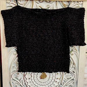 Urban Outfitters Smocked OffShoulder CropTop BLk Metallic Sparkle festival NWT M thumbnail 5