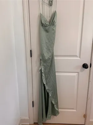 Lucy in the Sky Sage Green Ruffle-Slit Slip Maxi Dress thumbnail 2