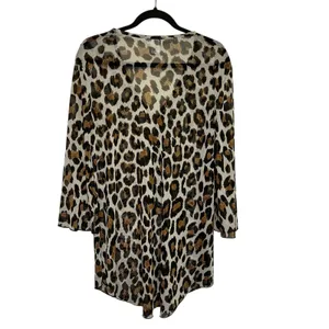 Jordan‎ Taylor Leopard Print Sheer Cover Up Tunic V Neck Long Sleeve M thumbnail 2