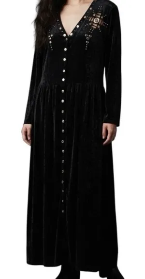 Vintage 90s black Gold embellished crushed velvet maxi whimsigoth emo glam thumbnail 1