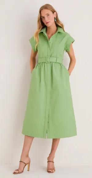 New Tuckernuck Pistachio Green Chloe Midi Dress S Belted Collared Moir Classic thumbnail 1