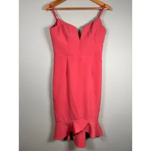Bardot Kristen peplum Dress Women 6/S Pink Notched V-Neck Bodycon party thumbnail 2