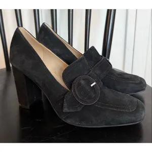 Marc Fisher Garlan black suede loafer heels size 7 thumbnail 5
