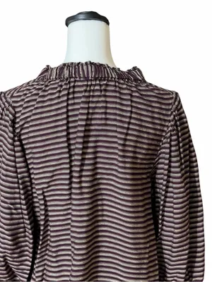 Never a Wallflower burgundy cream striped blouse size M thumbnail 5