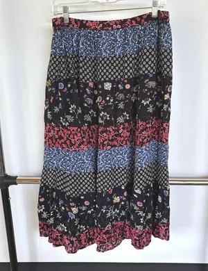 Bohemian Tiered Floral Prairie Midi Skirt Americana Modest Broomskirt Large thumbnail 3