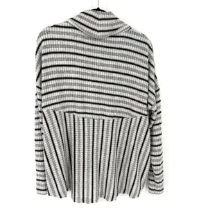 Anthropologie Saturday Sunday Cowl Turtleneck Sweater M Grey Black Striped thumbnail 6