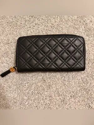 Black Quilted Leather Zip Wallet with Gold Fox Accent thumbnail 2