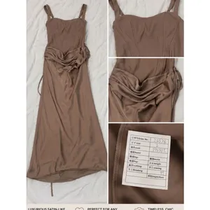 Brown Satin Corset Draped Maxi Dress Size 2 Ruched Side Tie Formal Evening thumbnail 2
