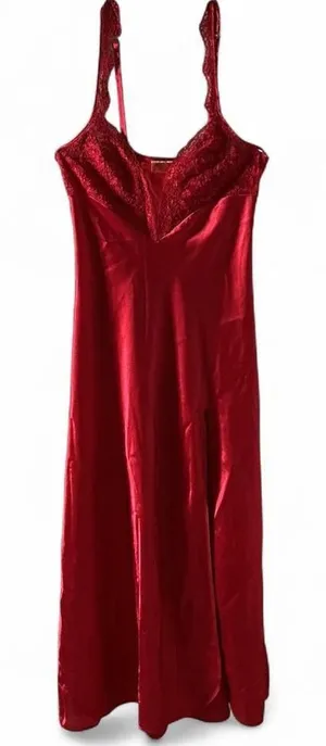 Victoria's Secret Lace Trim Satin Nightgown Women S Red Maxi Slip Dress Lingerie thumbnail 1