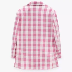 Zara Oversized Gingham Print Blazer Jacket Pink/White Size XS NEW thumbnail 10
