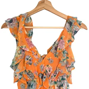 Lauren Conrad Womens Ruffle Floral Midi Dress Size S Cottage Boho Romantic thumbnail 2