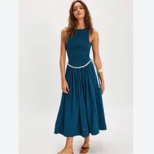 NEW Free People Nightingale Seersucker Midi Dress Tea Navy Combo Small thumbnail 3