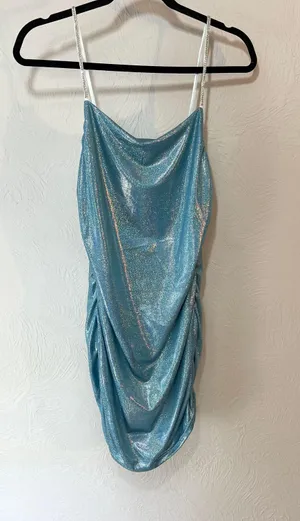 Mundefeis Light Blue Iridescent Shimmering Minidress thumbnail 1